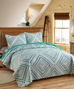 3 Piece Plaid Patchwork Reversible Lightweight Quilt Set