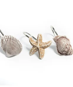 12 Piece Hand Crafted Sea Shells and Starfish Scuba Jewels Shower Curtain Hook Set