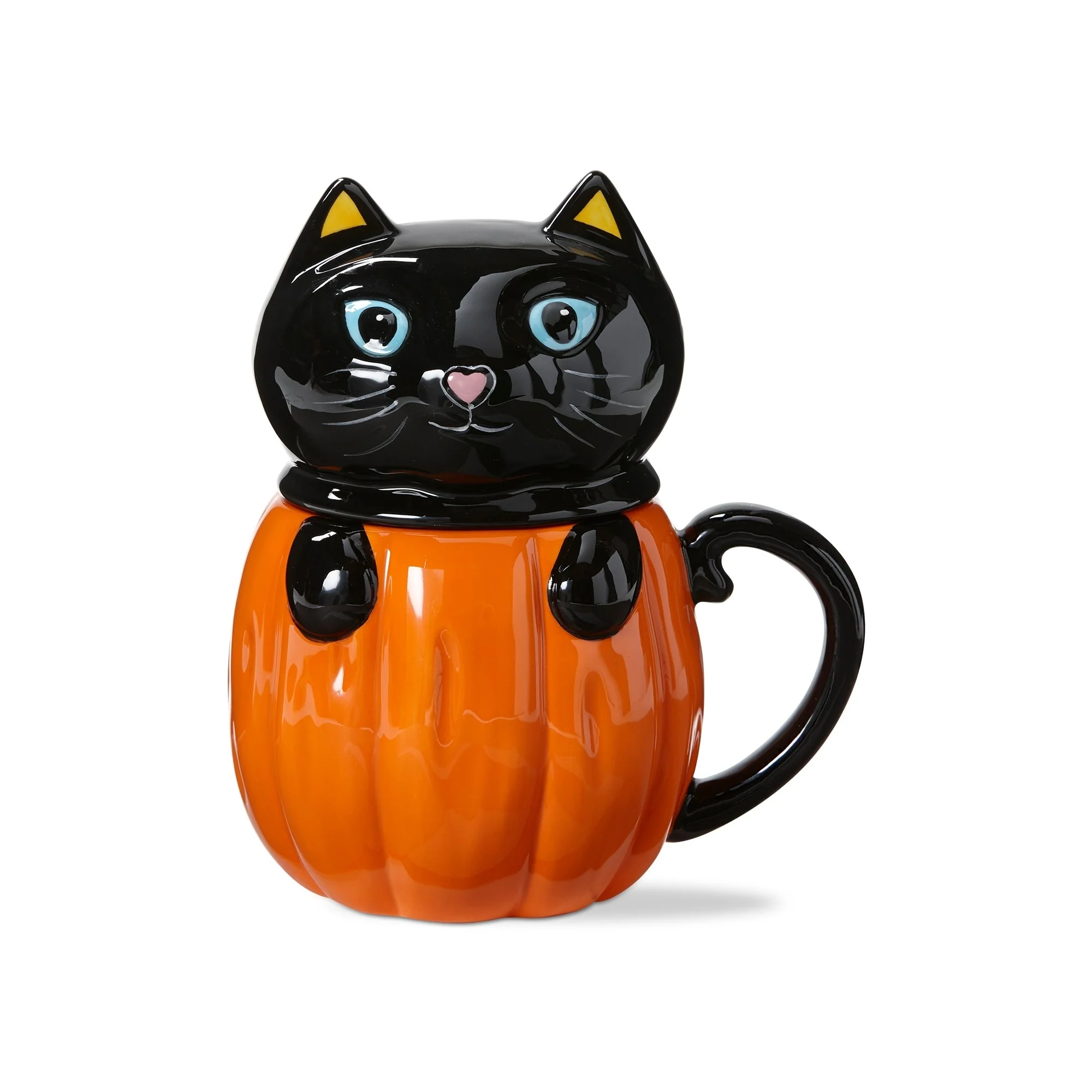 Hello Pumpkin Cute Kitty Lidded Mug - Orange