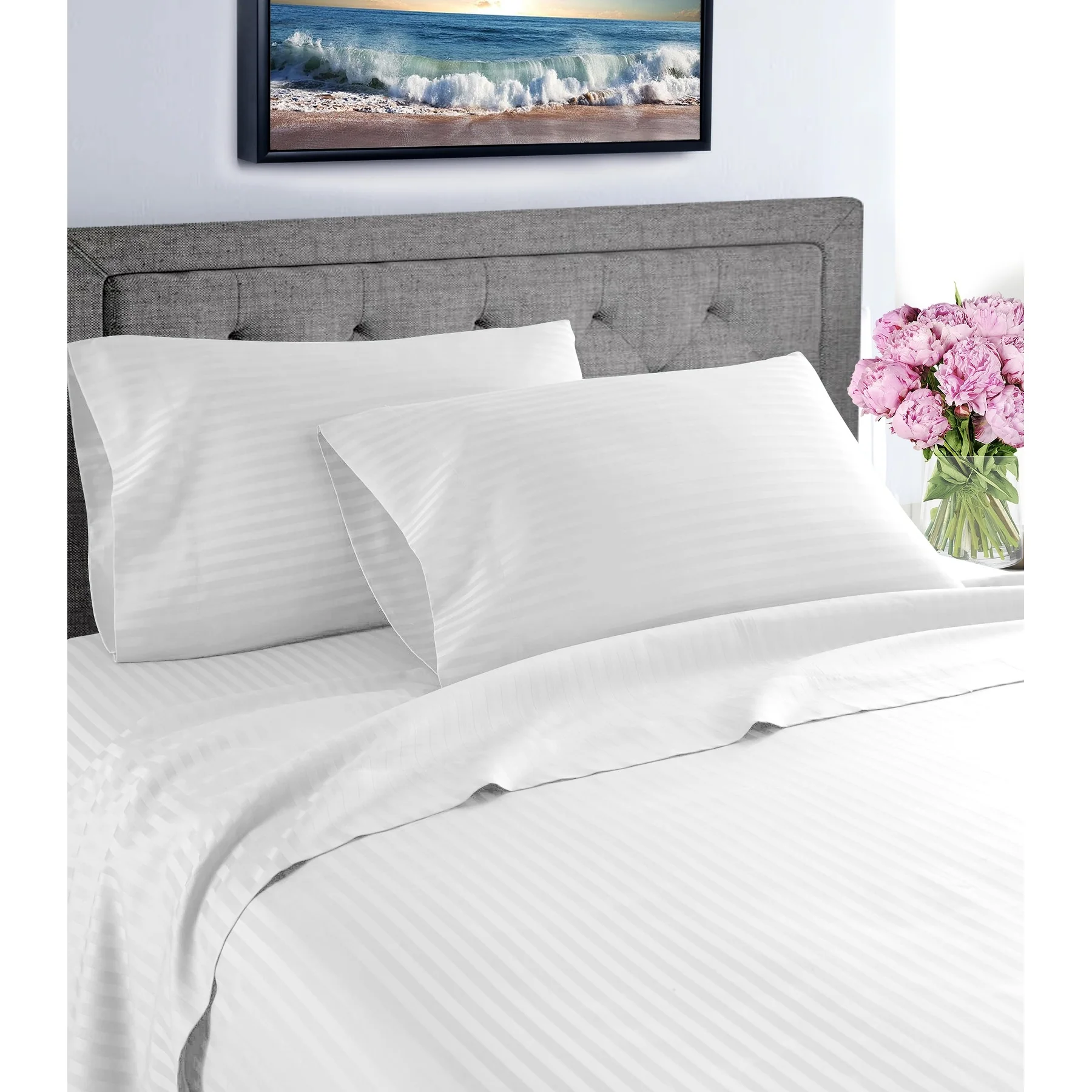 1800 Super Soft & Wrinkle Free Stripe Sheet Set with BONUS Pillowcase