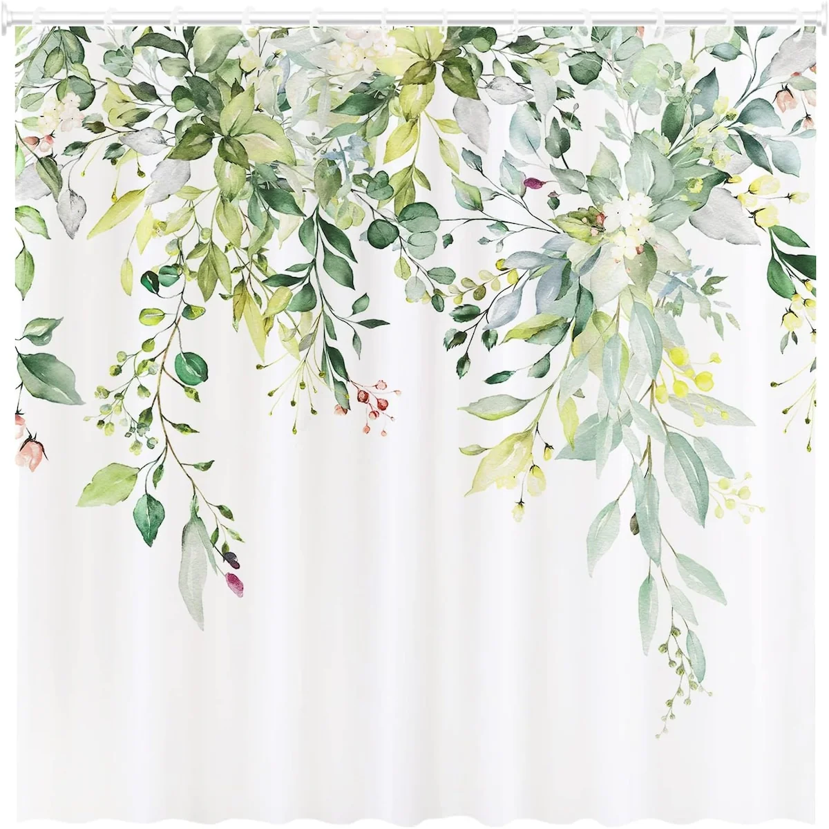 72x72 Inches Green Eucalyptus Shower Curtain Set with 12 Hooks