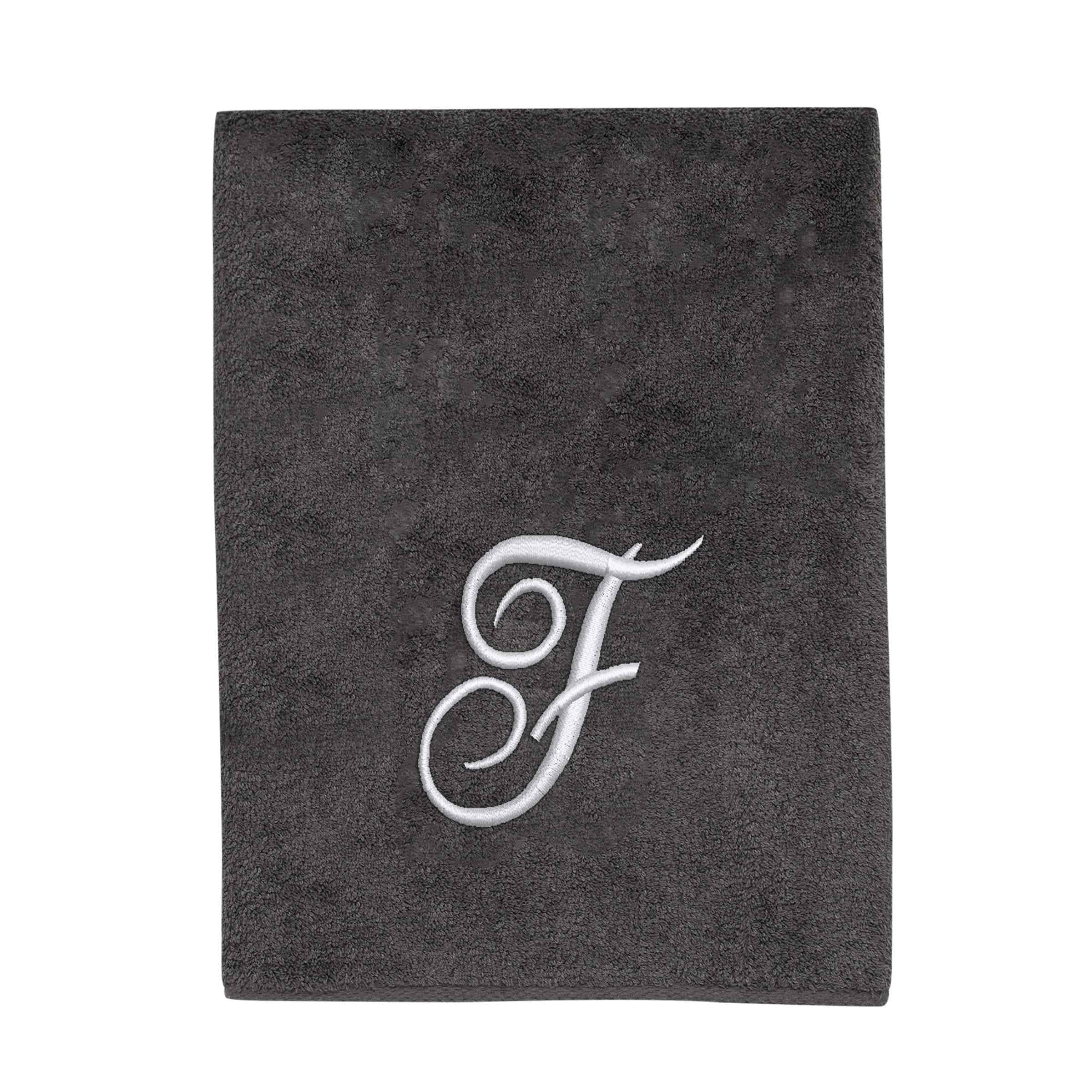 Avanti Linens Granite/Silver Script Monogram Bath Towel Letter F - Bath Towel