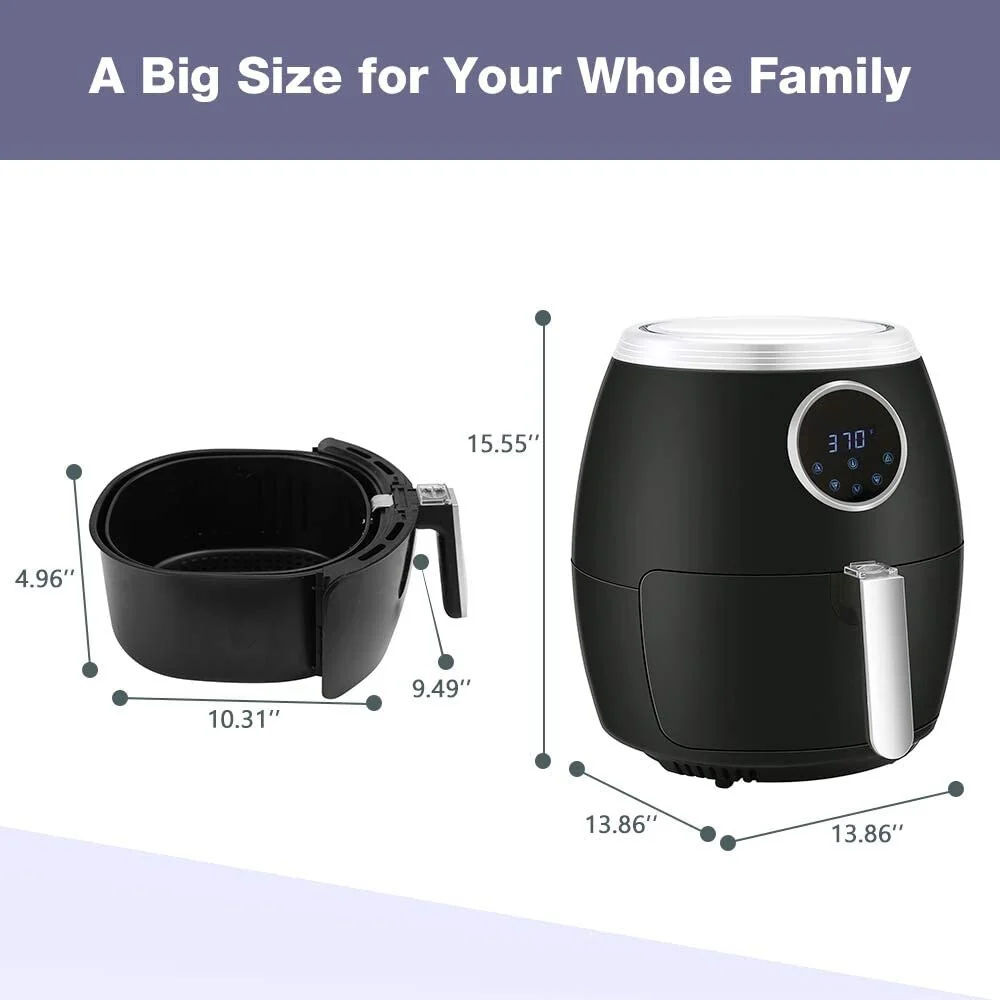 6 Quart Air Fryer Electric Hot Air Fryer - 6.0QT+7Presets+Digital