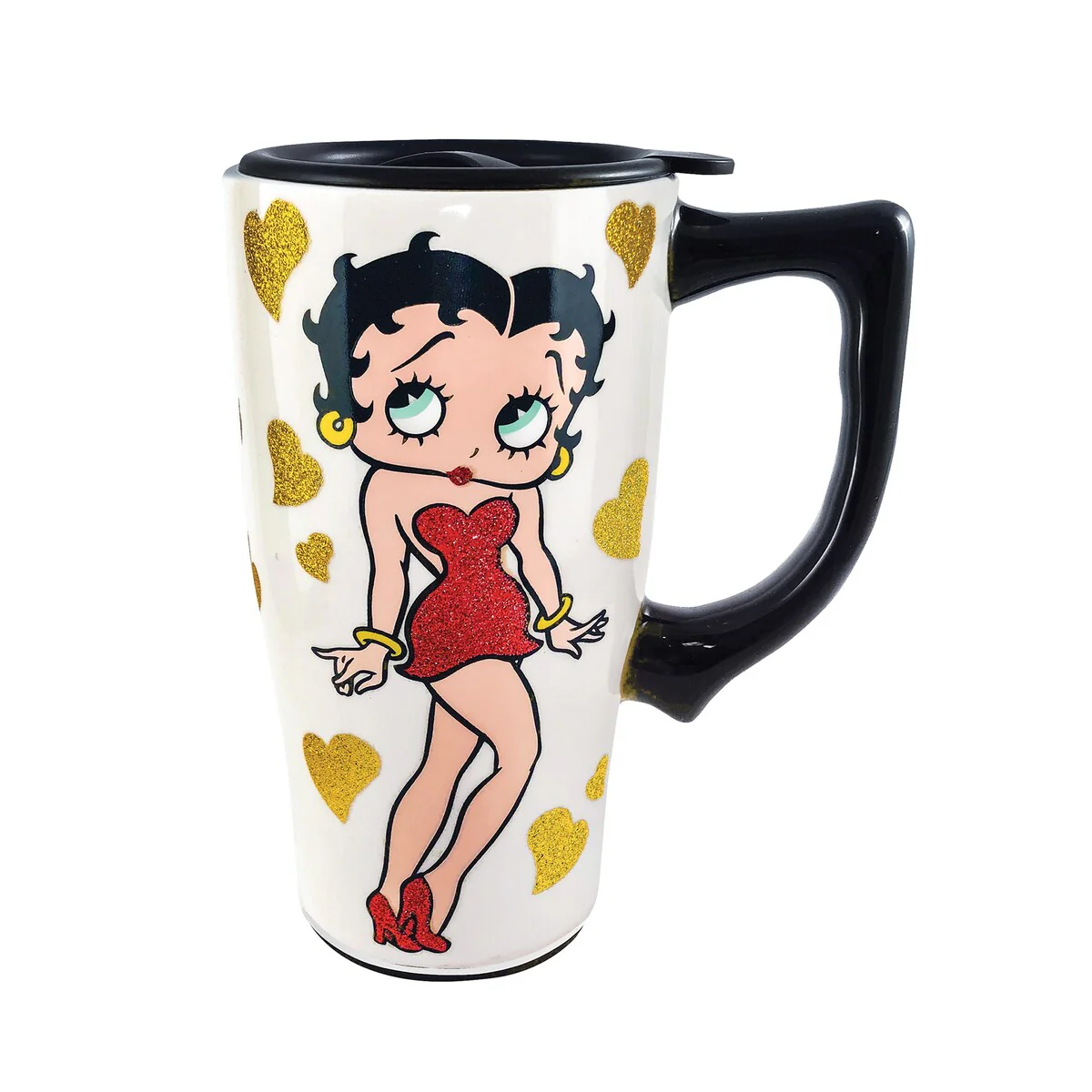 Betty Boop Hearts White Ceramic Travel Mug - 6.880 x 5.380 x 3.880