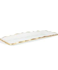 13.75"L Glass Oblong Tray With Gold Scalloped Edge