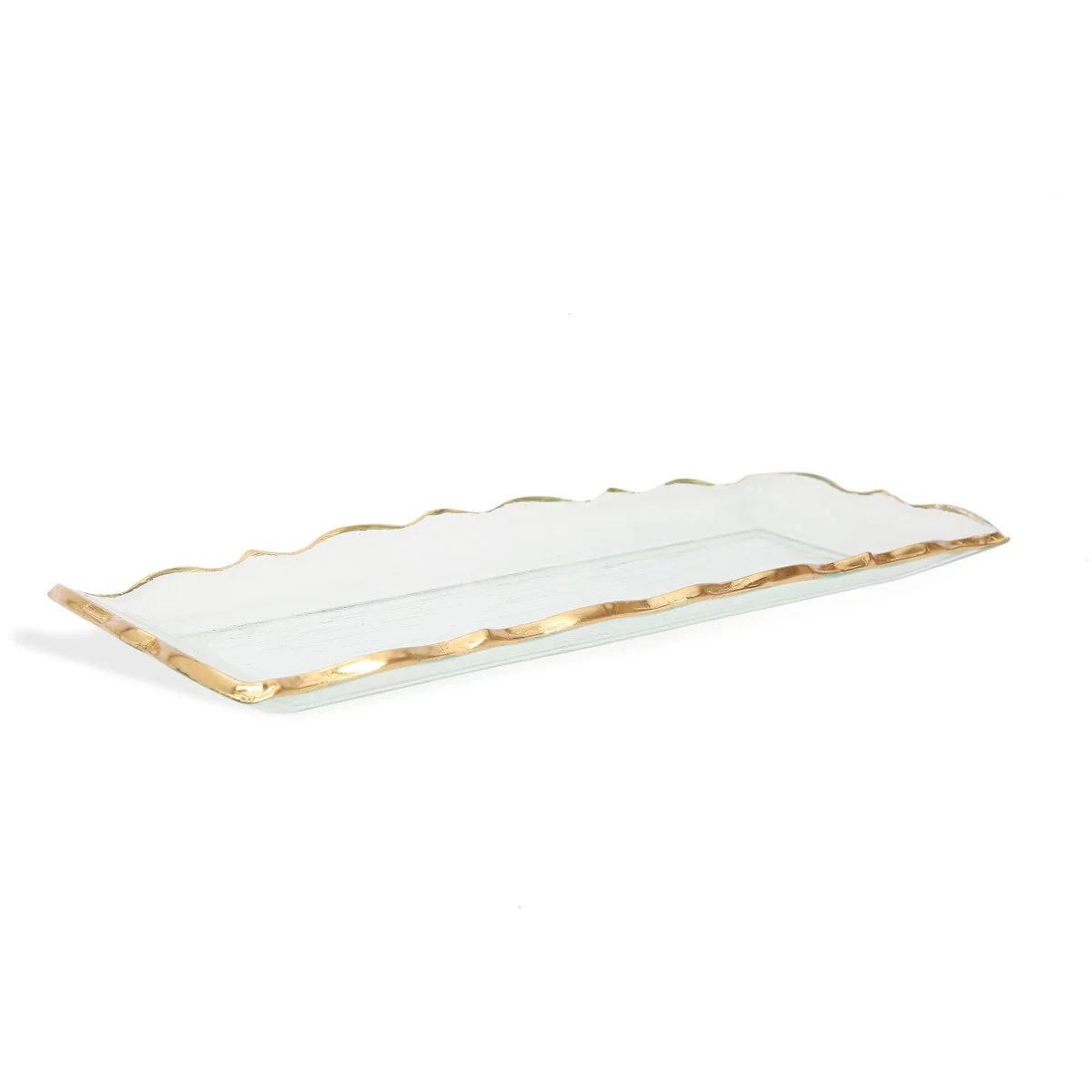 13.75"L Glass Oblong Tray With Gold Scalloped Edge