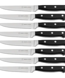 8-Piece Steak Knife Set - High Carbon Stainless Steel Serrated Blades, Ergonomic Handles, Black