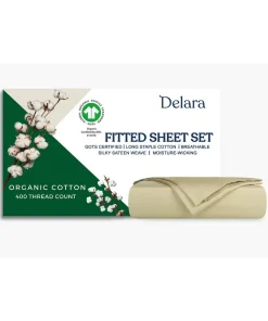 Delara GOTS Certified 100% Organic Cotton Fitted Sheet Set, 400TC Long Staple Cotton, Moisture-Wicking, Smooth & Breathable