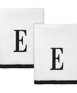 Avanti Linens White/Black Monogram 2-Pack Hand Towel Set "E" - Hand Towel 2pk Set