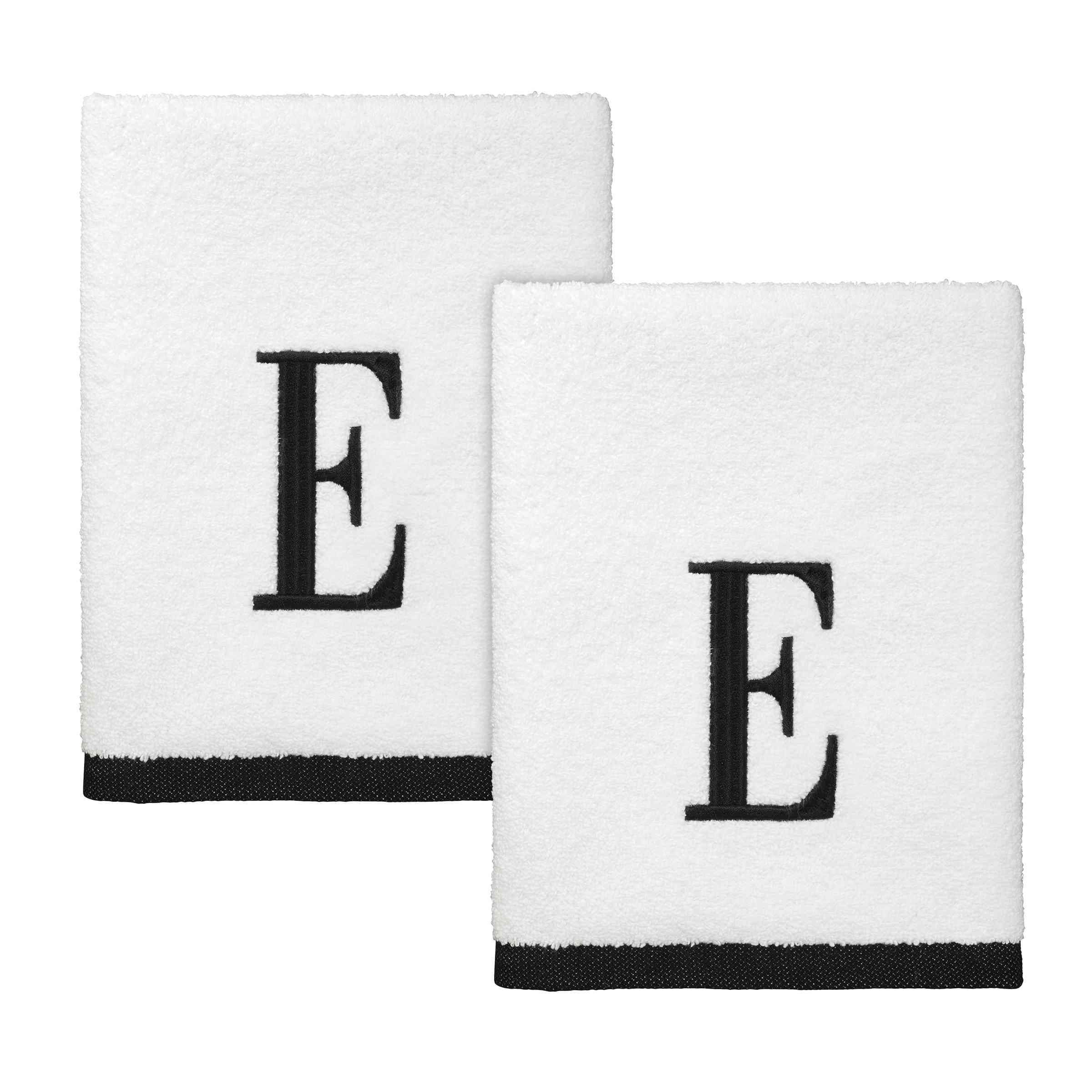 Avanti Linens White/Black Monogram 2-Pack Hand Towel Set "E" - Hand Towel 2pk Set