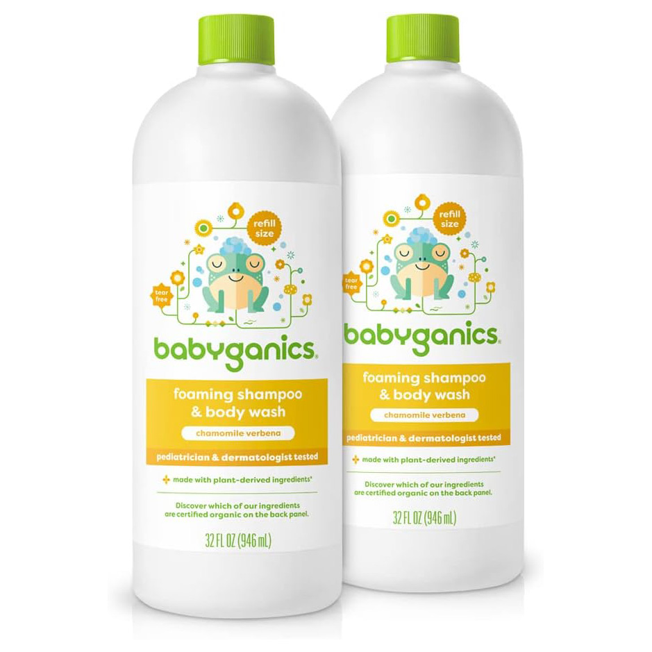 Babyganics Baby Shampoo + Body Wash Pump Bottle, Chamomile Verbena, 16oz, 3 Pack