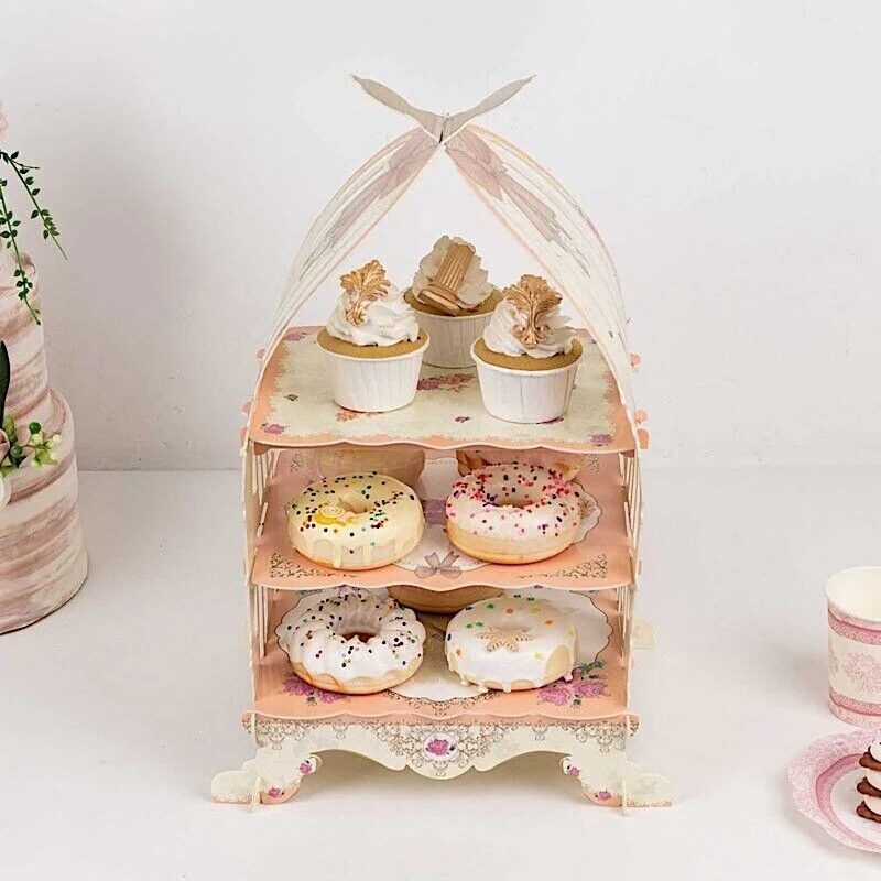 3 Tier Floral Print Cupcake Stand