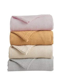 Linery & Co. 100% Cotton All-Season Lightweight Waffle Weave Knit Throw Blanket
