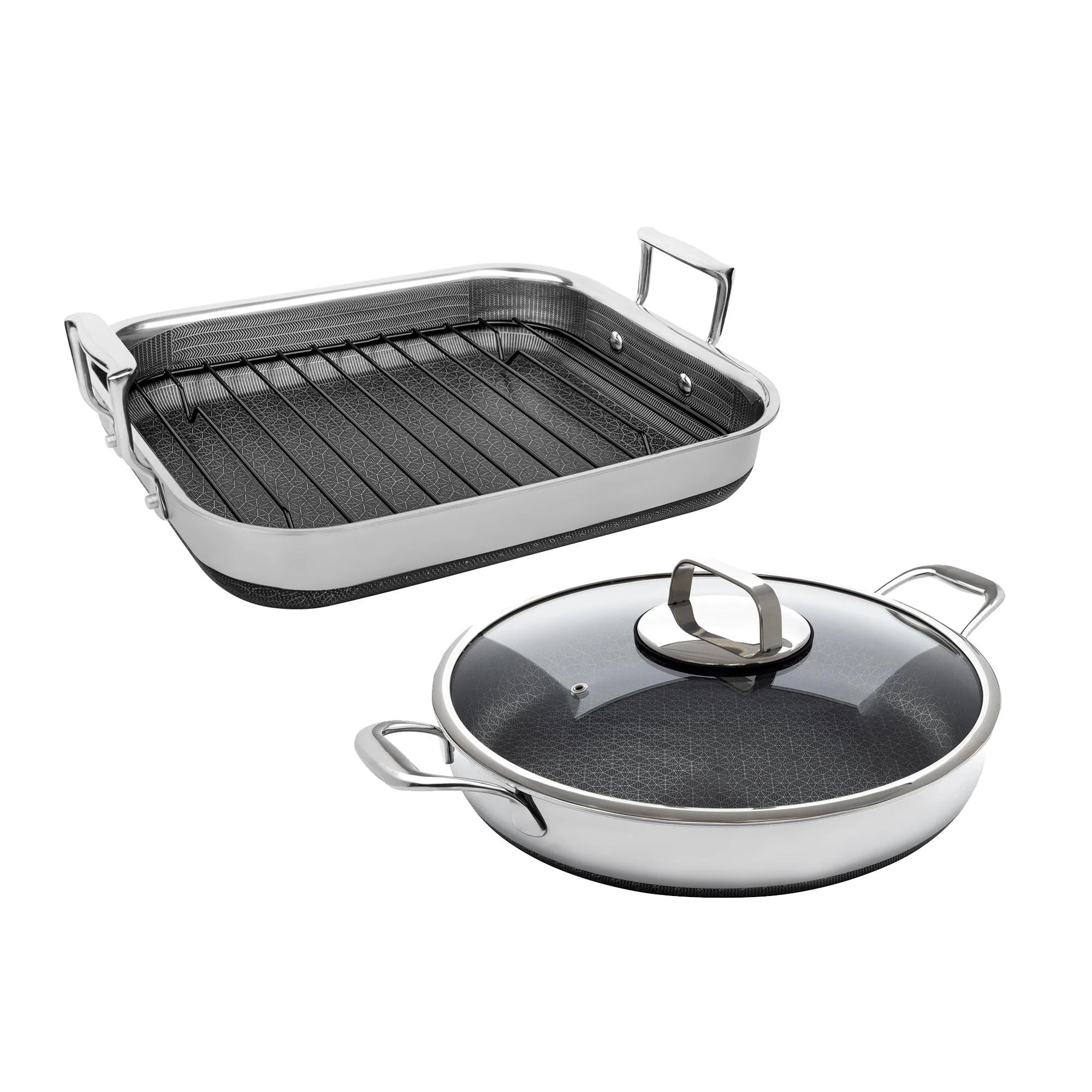 LIVWELL DiamondClad 4pc Hybrid Nonstick Skillet & Roasting Pan Set