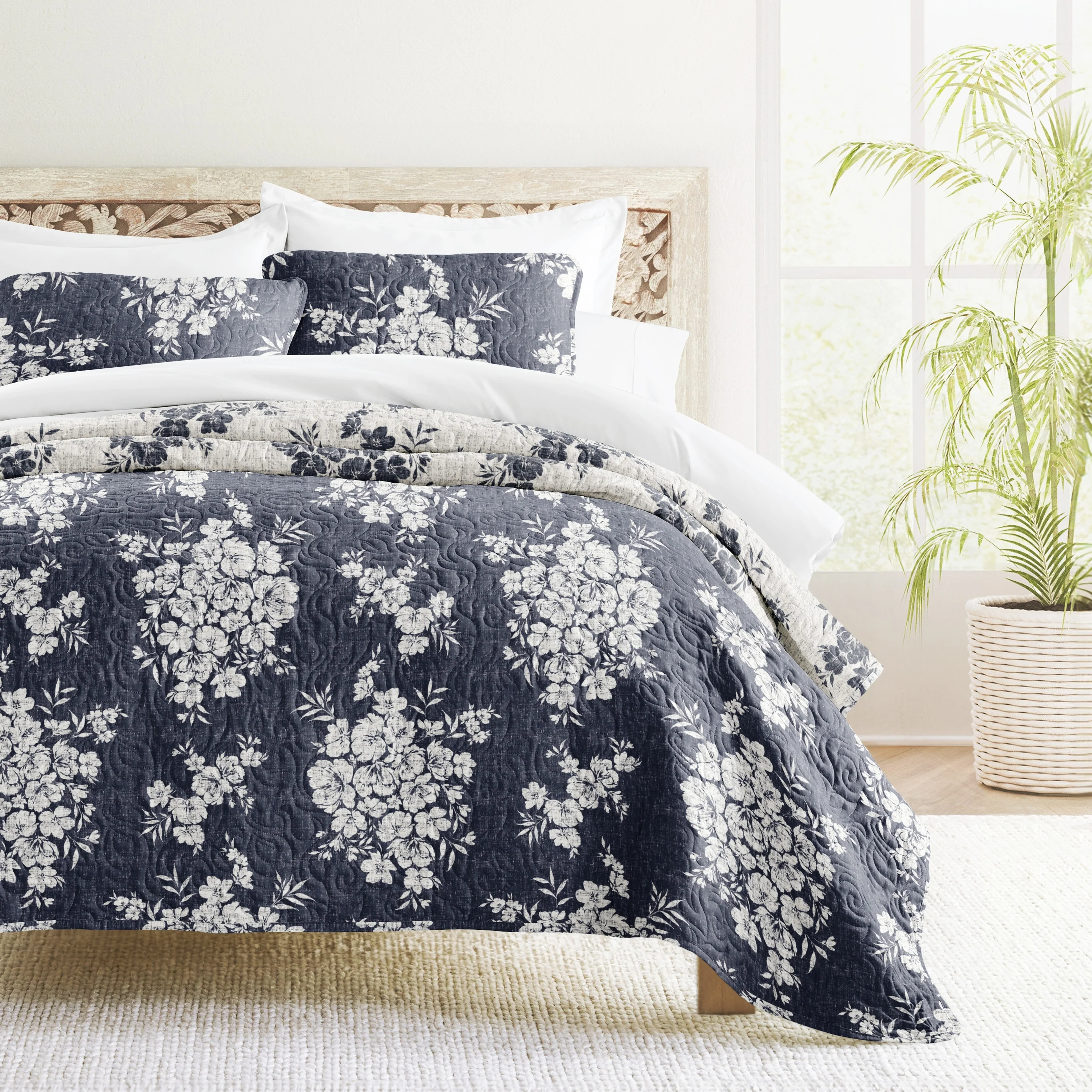 Becky Cameron All Season 3 Piece Distressed Bouquet Reversible Quilt Set