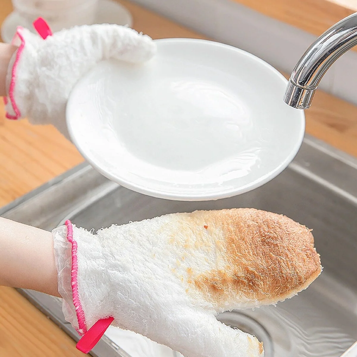 2 IN 1 Absorbent Bamboo Fiber Household Clean Towel Gloves 1 Pair