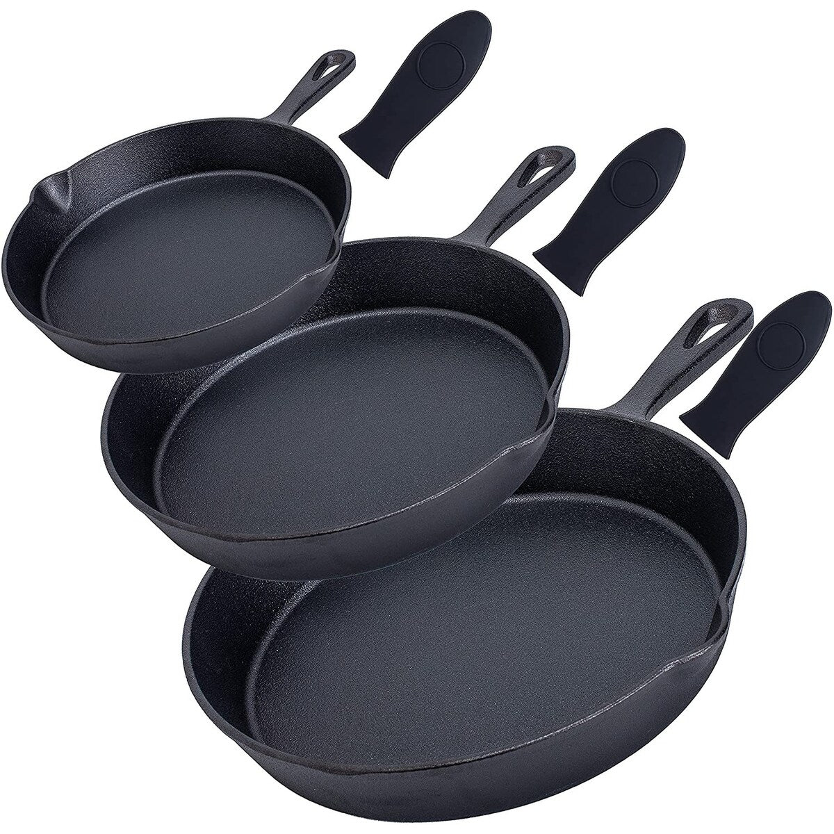 Bruntmor Pre-Seasoned Cast Iron 3 Piece Skillet Bundle. 6” + 7.5” + 10” Set of 3 Cast Iron Frying Pans - 6" + 7.5" + 10"