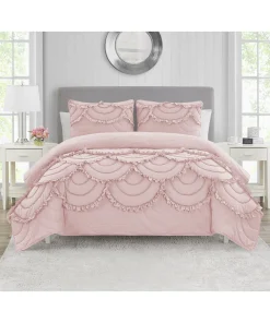 DESIGN STUDIO Scallop Ruffle Garment Washed Soft Solid Quilt Set