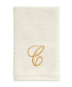 Avanti Linens Ivory/Gold Script Monogram Fingertip Towel Letter C - Fingertip Towel