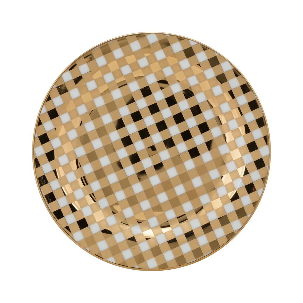 10 Strawberry Street Gold Porcelain Gingham Salad Plate (Pack of 6)