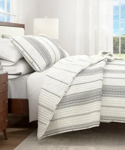 Linery & Co. Farmhouse Stripe Microfiber Quilt Set With Shams.