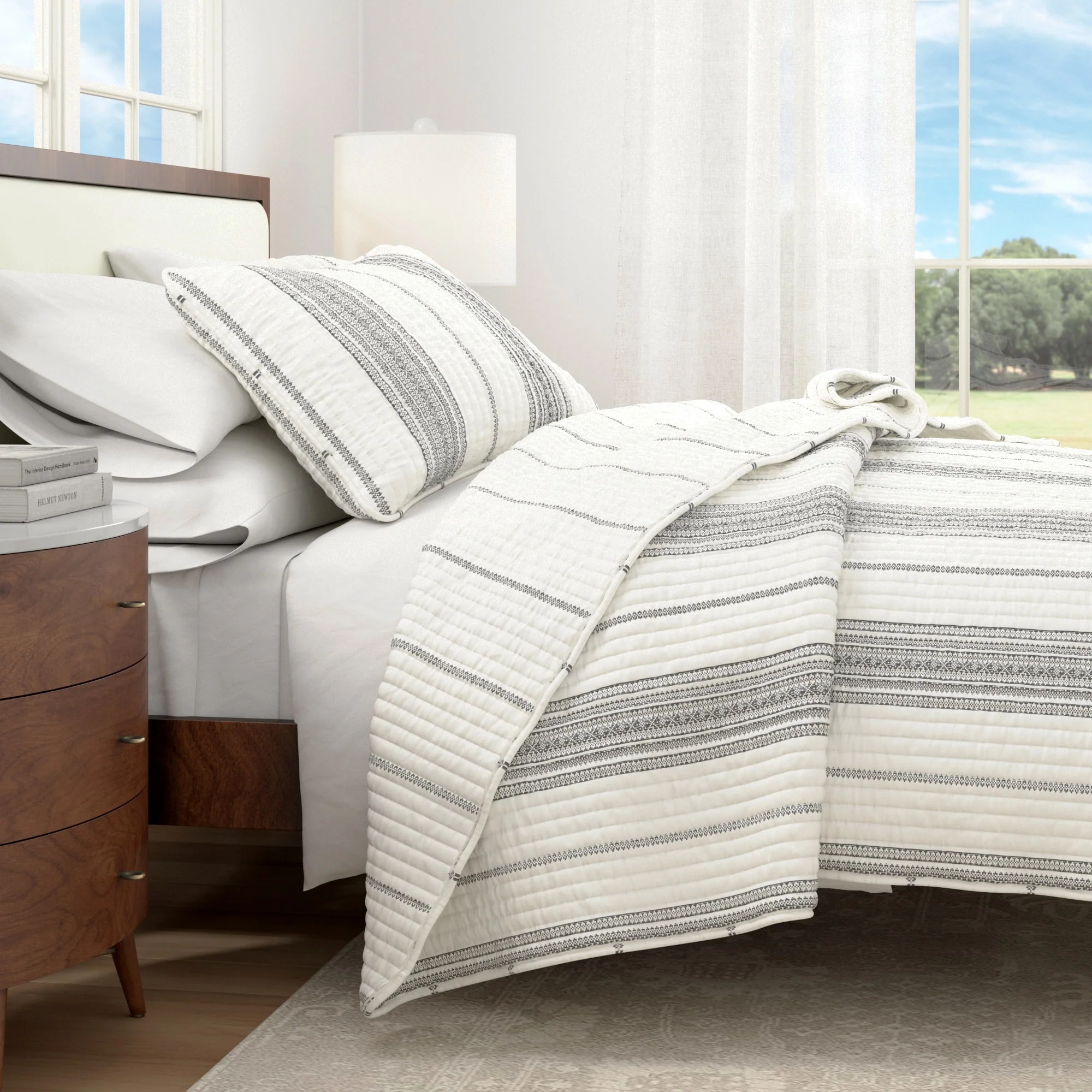Linery & Co. Farmhouse Stripe Microfiber Quilt Set With Shams.