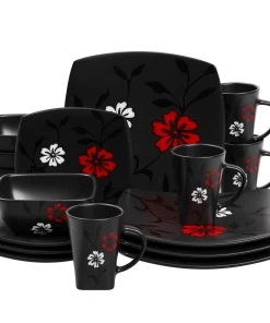 Gibson Elite Evening Blossom 16 Piece Square Dinnerware Set