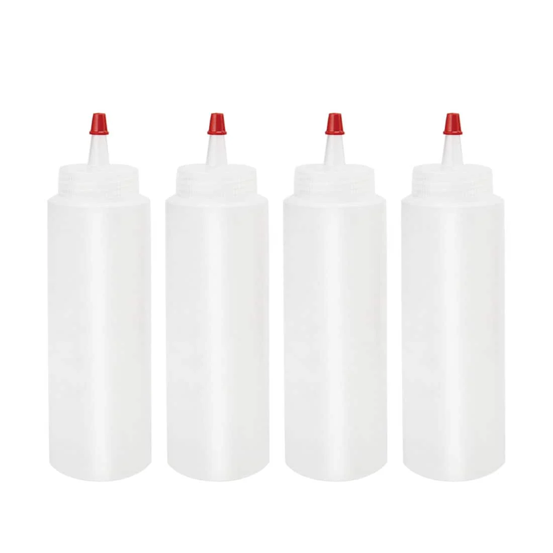 4pcs 8 OZ Plastic Condiment Squeeze Bottles with Red Cap Perfect - White - 2" x 7.3"(D*H)