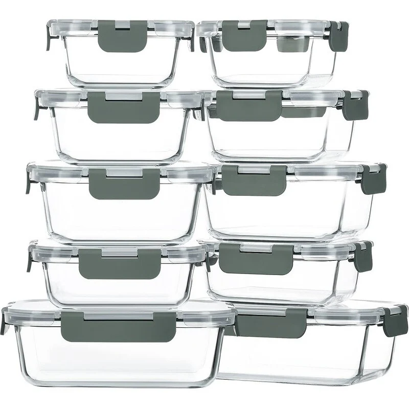 10 Pack Glass Food Storage Container with Lids