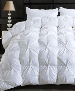 All-Season Feather Down Comforter, Luxurious Fluffy Pinch Pleat Bedding Comforter