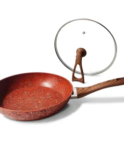 10 Inch Frying Pan With Special Lid,Deluxe Copper Granite Stone Coating,Premium Nonstick Scratch Proof Coating;Red