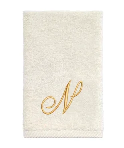 Avanti Linens Ivory/Gold Script Monogram Fingertip Towel Letter N - Fingertip Towel