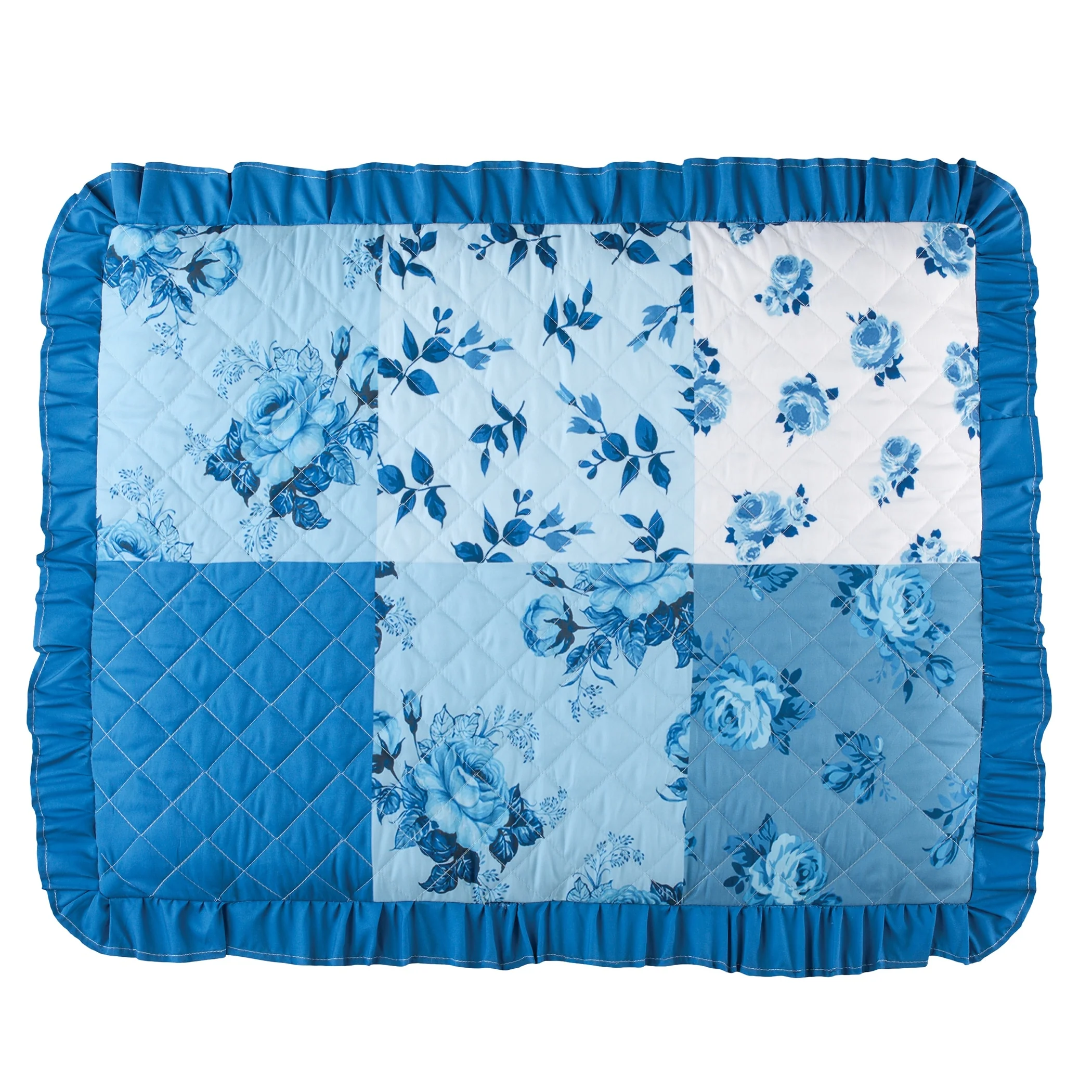 Bowtie Floral Patchwork Scalloped Edge Pillow Sham Set