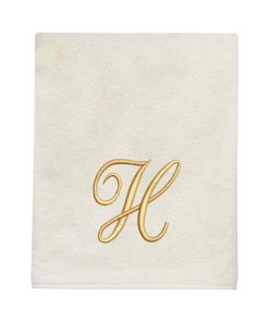 Avanti Linens Ivory/Gold Script Monogram Bath Towel Letter H - Bath Towel