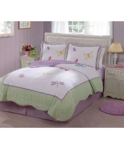 Dragonfly Applique Embellished 3-piece Quilt Set