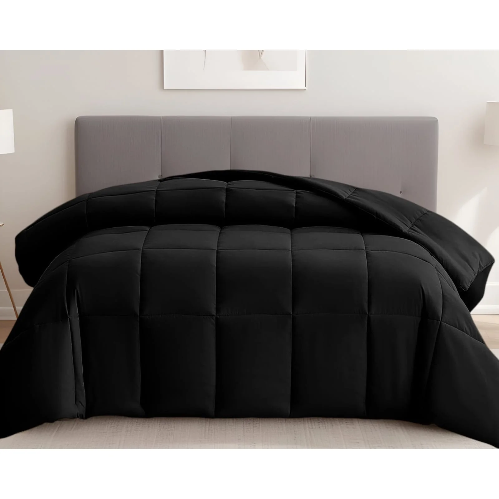 Black King Box Stitch Microfiber Down Alternative Comforter