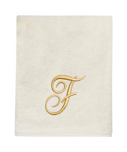 Avanti Linens Ivory/Gold Script Monogram Bath Towel Letter F - Bath Towel