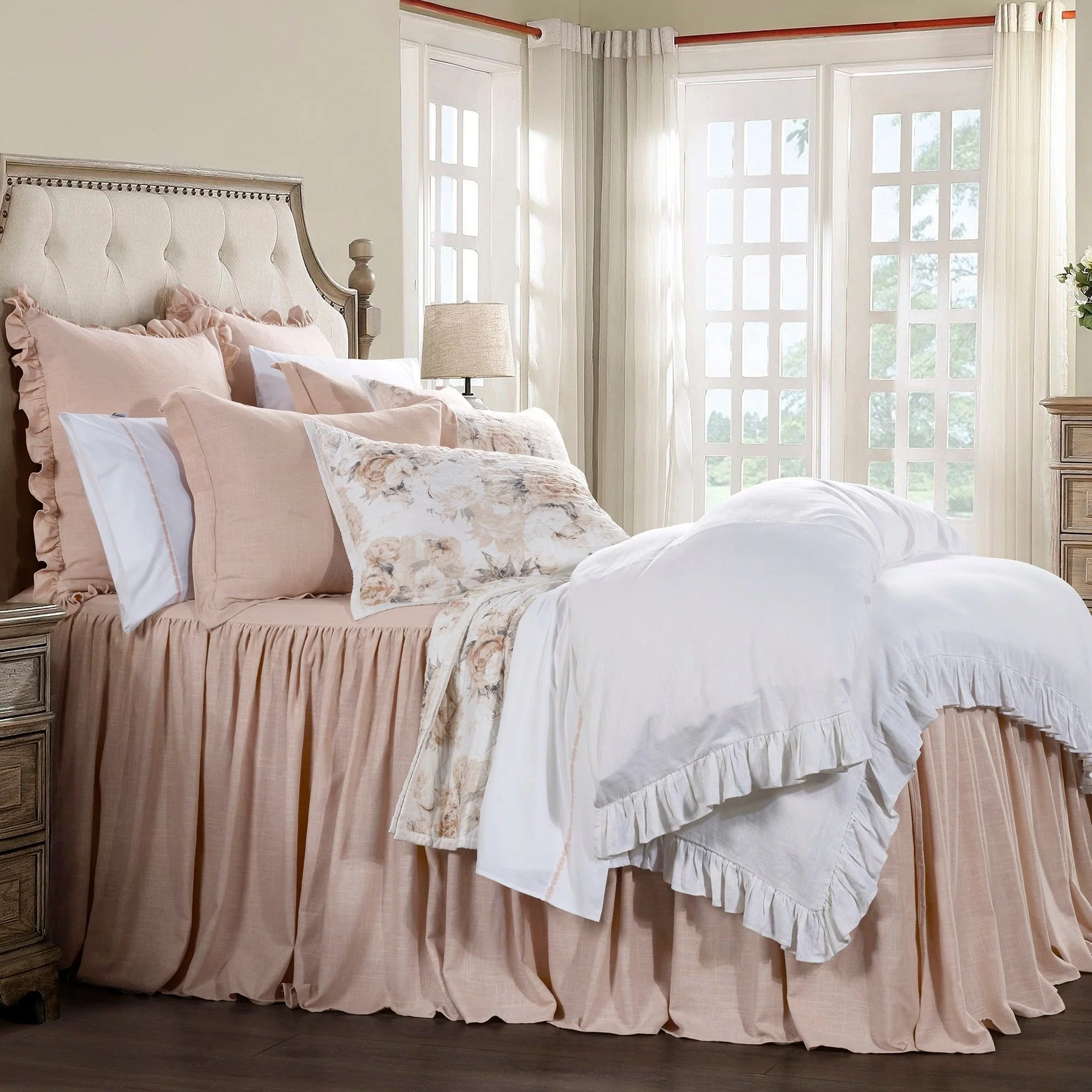 HiEnd Accents Luna Washed Linen Romantic Shabby Chic 3 Piece Bedspread Set