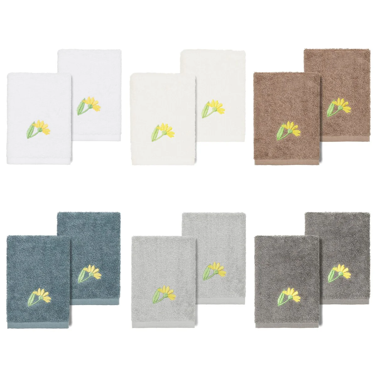 Authentic Hotel and Spa 100% Turkish Cotton Daisy 2PC Embellished Washcloth Set