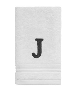 Avanti Linens Wht/Gry Block Monogram Fingertip Towel - Fingertip Towel