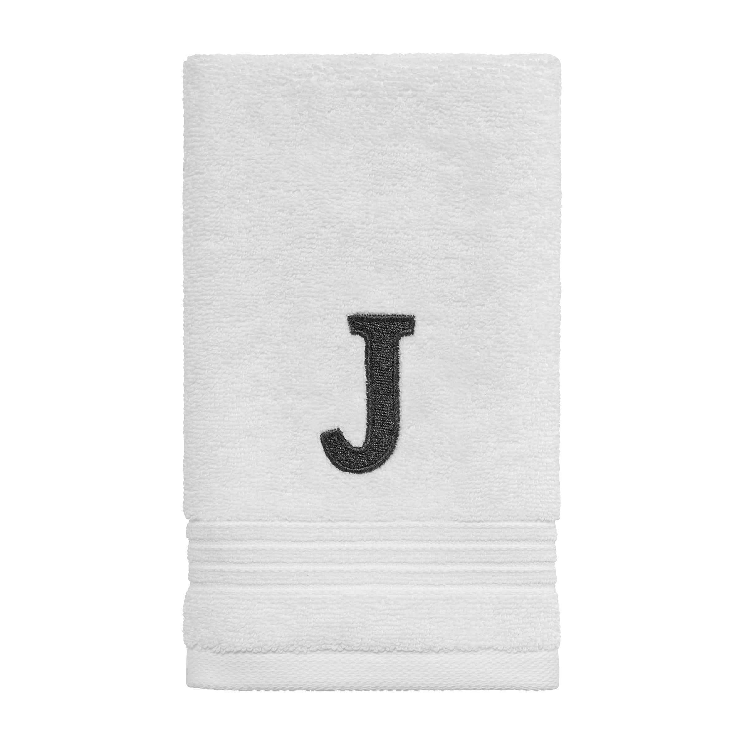 Avanti Linens Wht/Gry Block Monogram Fingertip Towel - Fingertip Towel
