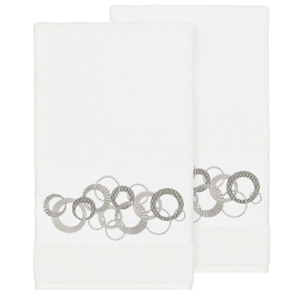 Authentic Hotel and Spa Turkish Cotton Circles Embroidered White 2-piece Bath Towel Set