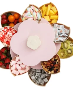 Double Layer Container Petal-Shaped Rotating Snack Serving Tray
