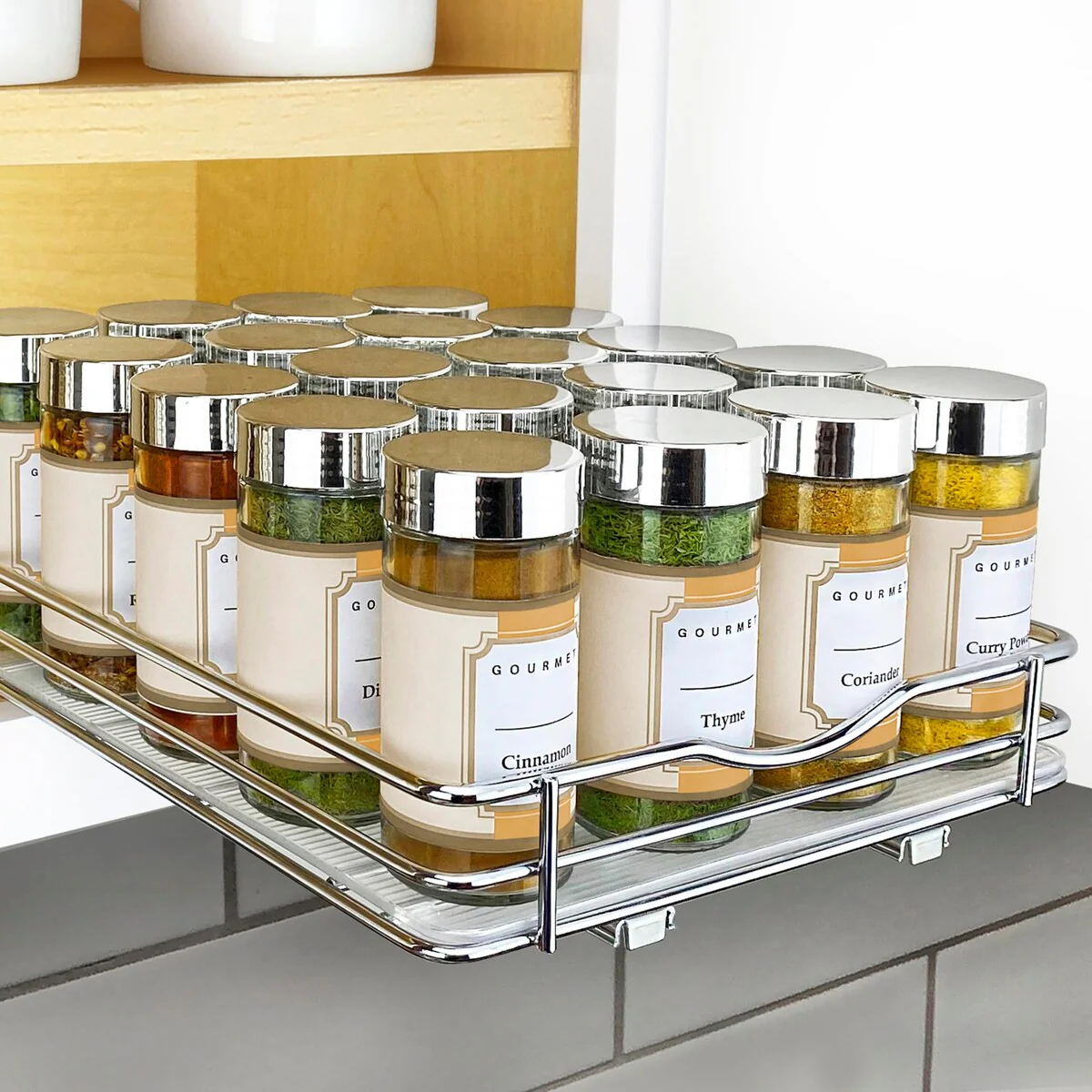 ® Pull Out Spice Rack Organizer for Cabinet - 8-1/4 inch Wide - Slide Out Rack - Sliding Spice Organizer Shelf - Chrome