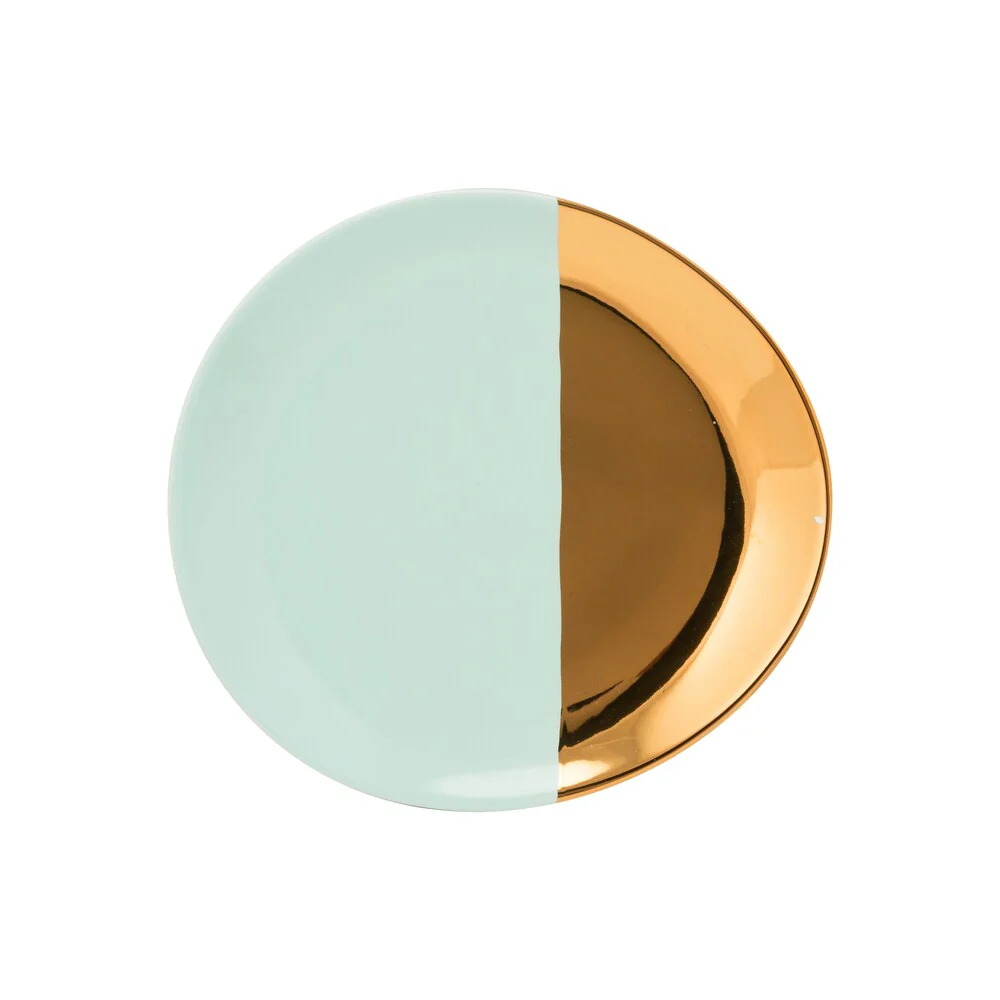 10 Strawberry Street 2 Tone Oval Salad Plate - Turquoise & Gold - Set of 6
