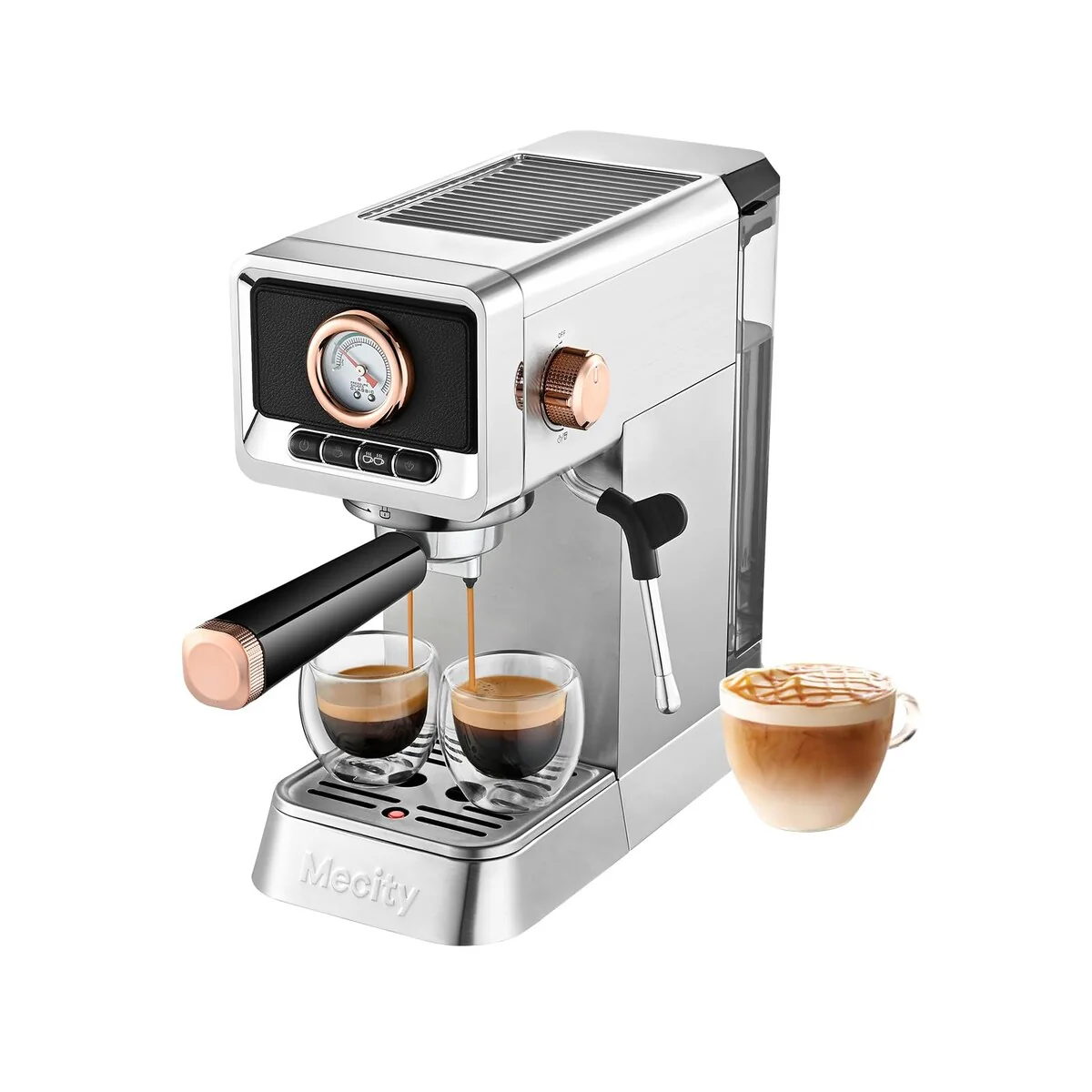 20 Bar Espresso Machine with Milk Frother, Brushed Stainless Steel Shell, 37 fl.Oz Water Reservoir, Latte, Mocha, 1400W
