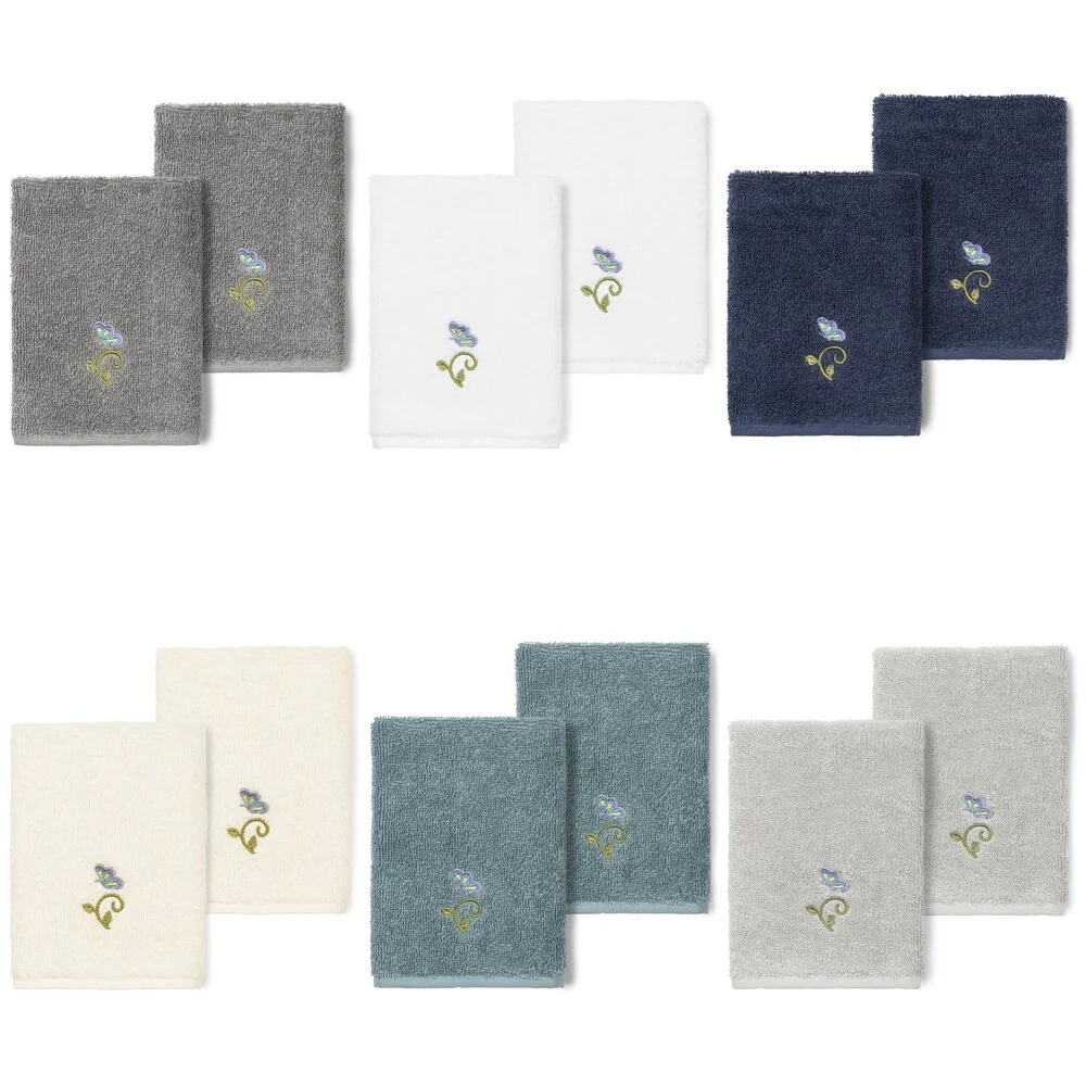 Authentic Hotel and Spa 100% Turkish Cotton Rebecca 2PC Embellished Washcloth Set