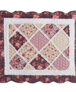 Elegant Madelyn Floral Patchwork Trellis Scalloped Edge Pillow Sham