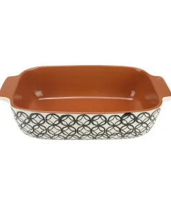 12" Basic Luxury Decorative Black and White Diamond Rectangular Terracotta Oven Baking Dish