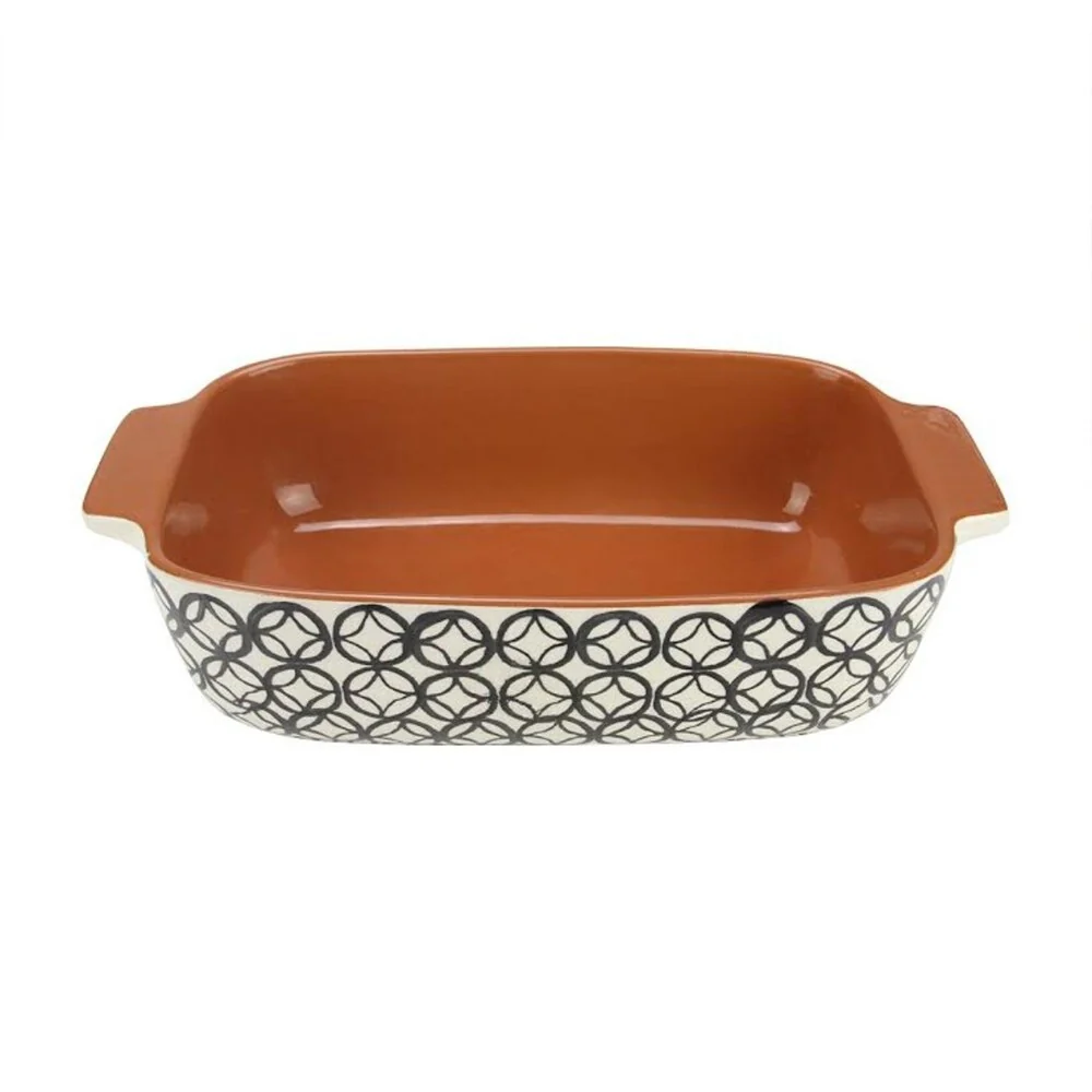 12" Basic Luxury Decorative Black and White Diamond Rectangular Terracotta Oven Baking Dish